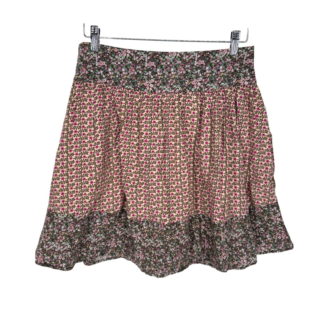 Mimi Chica Floral Ruffle Tiered Mini Skirt‎ Women M Cottagecore Flare Cotton Zip